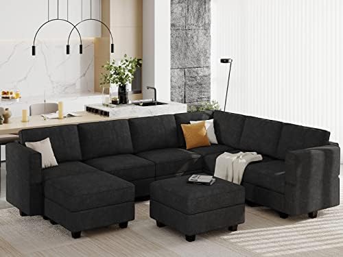 Belffin grande sofá de sofá em forma de U Modular Upcional com armazenamento com armazenamento Convertível grande sofá U Shape Set