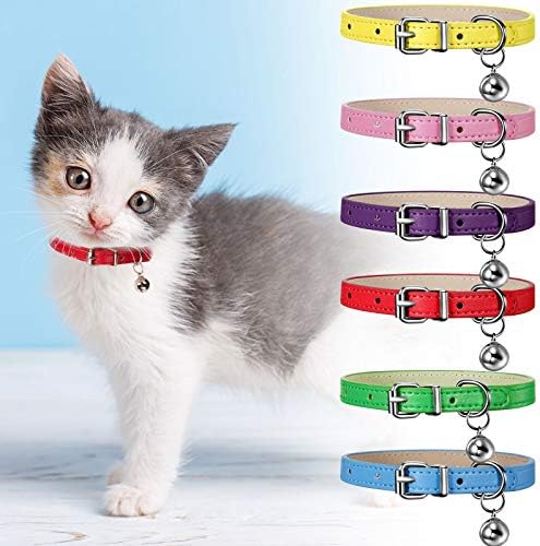 6 peças colares de gato de estimação de couro com bell colares de gatinho de couro ajustável Bell colares fofos de animais de estimação para cachorrinho de gatinho de gato