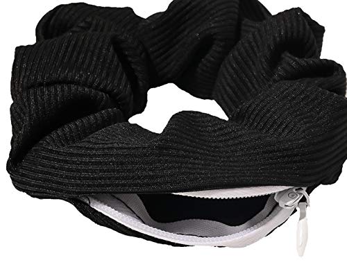 Zipper Scrunchies com nervuras pretas, brancas e cinza