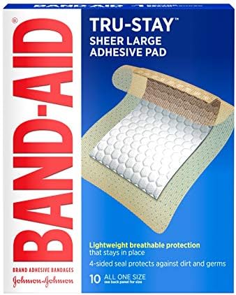 Band-Aid Brand Tru Stay Adhesting Pads, grandes bandagens adesivas estéreis para cuidados com feridas de primeiros socorros e proteção