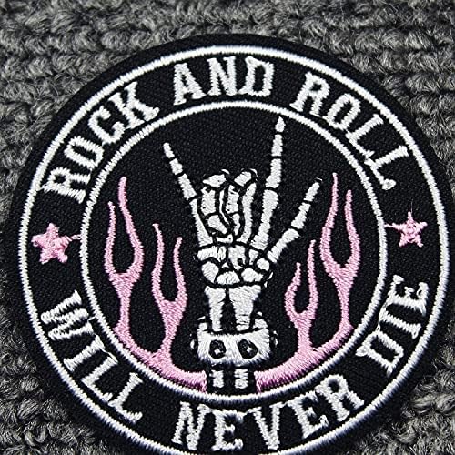 Punk rock and roll nunca vai morrer dedo skleletn skull skull patch spats bordado aplique crisgue ferro em costura no emblema