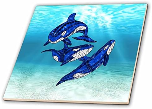 3drose três baleias assassinas arte tribal de orcas nadando debaixo d'água. - Azulejos