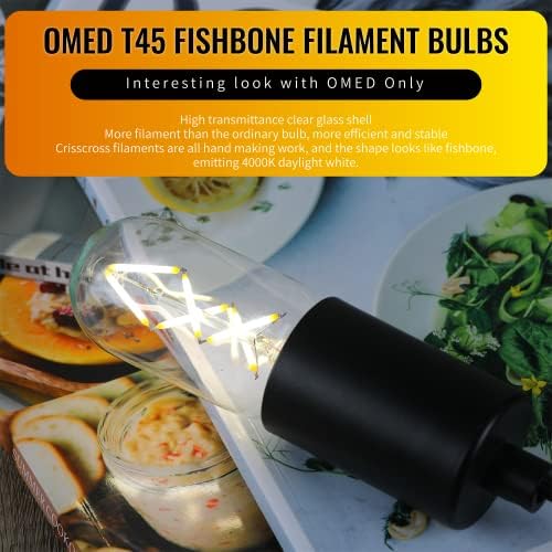 Lâmpadas de Filamento Led Filamento de Fish Omed Bulbos de Edison, T45/T14 E26 4W Bulbos Edison Tubular Tubular Antigo 40lm, 400lm 4000k Daylight White Spiral Retro Tube Edison Bulbos, vidro transparente, 6 pacote de 6 pacote