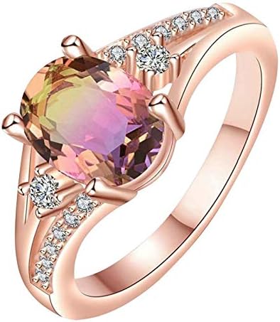 Anéis de cristal banhados a ouro para mulheres meninas, grande anel oval cúbico de zircônia, jóias de pedra de nascimento Solitaire