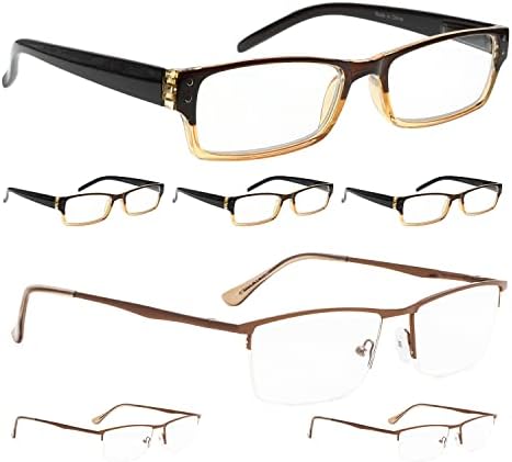 Lur 4 pacotes de óculos de leitura clássicos + 3 pacotes de óculos de leitura de metal meio arcados