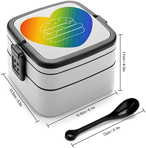 Amante de hambúrguer Rainbow Print tudo em uma caixa de bento de dupla camada para adultos/infantis lanchone
