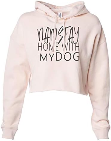 Funny Womens Crop Top Hoodie Namastay Home With My Dog Yoga Gym Collection
