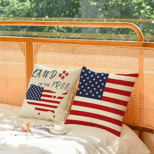 Conjunto de 4 capas de travesseiro patriótico 18x18 4 de julho Capas de travesseiros American Flag Quarto de julho Dia do Memorial