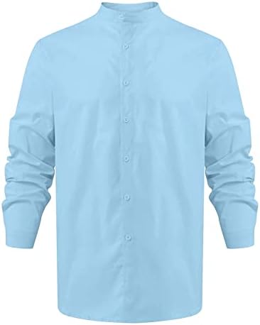 Button de linho de algodão masculino Camisa de vestido Casual Stand Gollar Slave Lia Camisas de praia Solid Summer