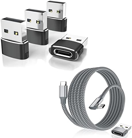 USB C fêmea para um pacote de adaptador masculino com cabo USB tipo C a 100w Cabo de 10 pés, compatível com MacBook,