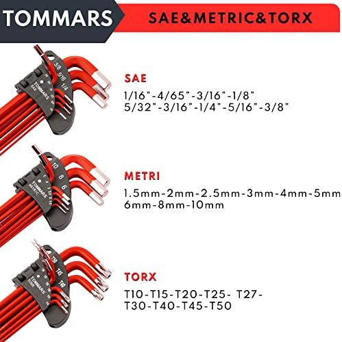 Tommars Hex Key Conjunto de bola magnética End S2 Aço com kex key key allen allen sepultura SAE METRIC TORX
