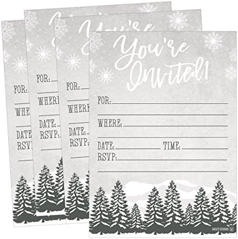 25 convites de férias de Natal da floresta, Snowflake Winter Ano Novo Jantar Jantar Convide