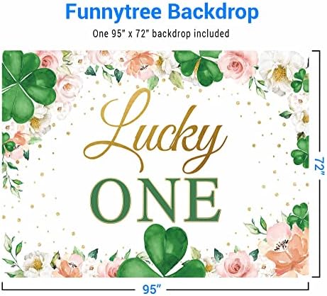 Funnytree 82 x 59 Lucky One Backdrop St. Patrick's Day 1st Birthday Party Decor Banner Banner Shamrock Green Clover Backgrates Supplies Studio Photograph
