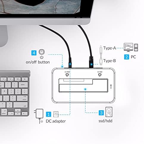 Case SLNFXC SATA para USB 3.0 DURAÇÃO DO DISCRIMENTO RUDO 5 Gbps Super Speed ​​para 2,5 ''/ 3,5 SSD HDD com adaptador de energia