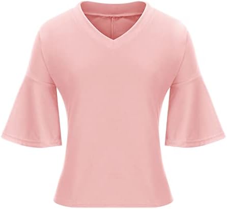 Ladies Plain Plain Top Relaxed Fit Bloups Short 1/2 Bell Manga Vneck Spandex Brunch Fall Summer Top Clothing Fashion BR
