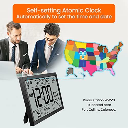 Hodik Wall Clock Atomic - nunca precisa de configuração - temperatura interna de temperatura externa sem fio, grande