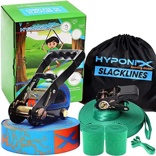 Kit Slackline Kit Hyponix 70 'com linha de treinamento - linhas de folga para quintal para adultos - Slackline for Kids - Slackline