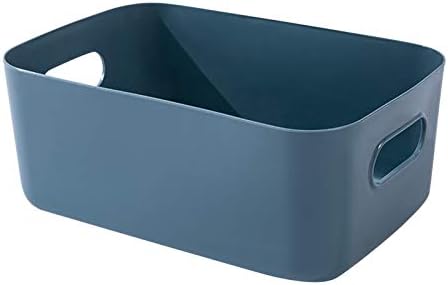 Aviso de cesta de armazenamento de armazenamento de plástico, portátil de despensa de cesta portátil com alças de recorte para