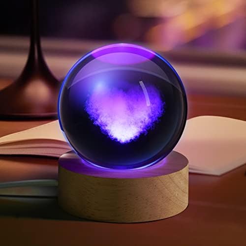 JANARARY 3D Galaxy Crystal Ball Night Light for Kids com base de luz LED colorida, Luz de mudança de cor com remoto como presente de aniversário para adolescentes meninos e meninas, modelo de nuvem em forma de coração