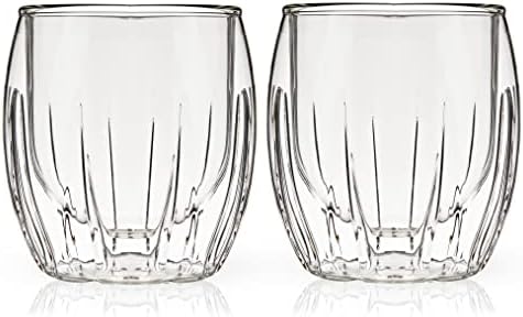 Viski Glasses de espíritos de paredes duplas, copos de bebidas isoladas com design de cristal de corte, lava-louças seguros 8,5 oz, transparente, conjunto de 2