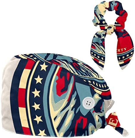 Capinha de trabalho ajustável com botão, estátua de Liberty Pattern Cap Cap Band, amarrar chapéus com cabelos arco enrolados