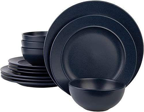 Sada de utensílios de 12 peças definidos por Glavers Service para 4, pratos azuis-marinhos redondos-feitos em qualidade