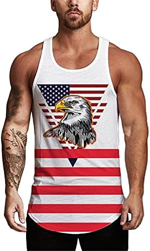 Tampas de bandeira americana casual masculino em toda a impressão de tórax sem mangas de peito de camisa esportiva esportiva de ginástica