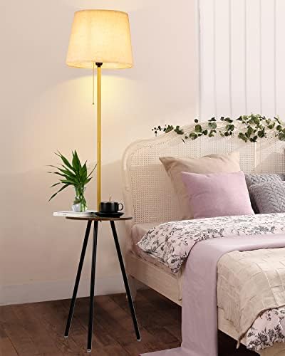 Lâmpada de chão de prateleira, luz de leitura em pé com prateleiras para a sala de estar, lâmpada de vara moderna com