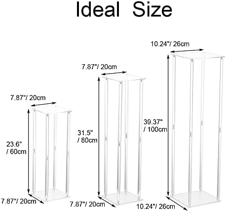 Peças centrais altas de acrílico para mesa de casamento - conjunto de 3 vasos claros, suporte de flor da coluna, decorações