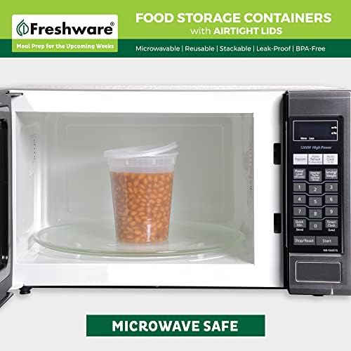 Freshware [240 pacote, recipientes de armazenamento de alimentos de 32 onças com tampas, recipientes de plástico, freezer seguro | Preparação de refeições | Empilhável | À prova de vazamento | BPA grátis, claro