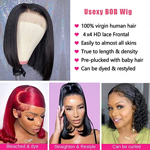 Usexy Lace Front Bob Wigs para mulheres negras Cabelo humano curto peruca brasileira Virgem 4x4 Fechamento de renda Bob peruca pré -penhas
