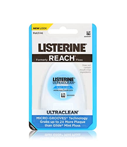 Listerine Ultraclean Floss Dental Mint Epled | Remoção eficaz da placa, proteção de dentes e gengiva | Resistente a fragmentos para limpo completamente em área apertada, PFAS grátis | 30 jardas, 1 pacote