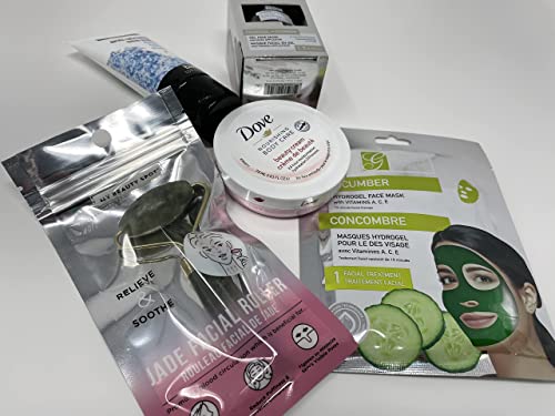 Caixa de presente de Spa Deluxe: Jade Facial Roller, máscara de lama anti-estresse, máscara facial a carvão + mais! Alivie e acalme sua pele! Ótima ideia de presente!