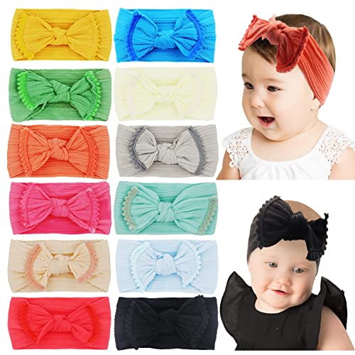 Tkuhyan Baby Nylon Bandas de cabeça com arcos -12 Pacote de bandana infantil artesanal para crianças recém -nascidas infantis crianças crianças