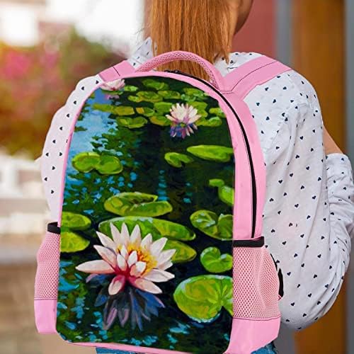 Mochila de viagem VBFOFBV para mulheres, caminhada de mochila ao ar livre esportes rucksack casual Daypack, pintura a óleo Lotus Pond