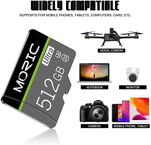 Micro SD Card 512 GB de alta velocidade cartão de memória Classe 10 TF Card para smartphone, câmeras, Nintendo Switch, tablets e drones