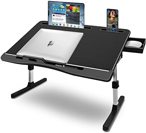 Mesa de bandeja de cama de laptop, mesa de cama dobrável ajustável para laptop com gaveta de armazenamento Holde para comer, trabalhar, escrever, desenhar - se encaixa em laptops de até 17