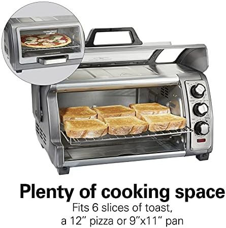 Hamilton Beach Air Fryer Batentop Toaster forno com grande capacidade, encaixa 6 fatias ou pizza de 12 ”, 4 funções de cozinha para convecção, assar, grelhar, porta de rolagem, fácil acesso a aço inoxidável, aço inoxidável