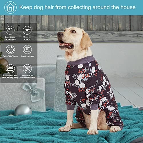 Lovinpet Medium/Big Baeds Pijamas de cães grandes, anti -lambida, Cuidados de feridas/pós -cirurgia Pijama de cães, tecido elástico leve, belas bouquets pretos impressão grande macacão de cachorro, PJ's/xl