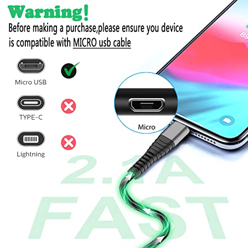 Oliomp Micro USB Cabo de 3 pés, carregamento rápido do carregador Android LED LED UP Phone Charger Cord para Huawei Mate SE,