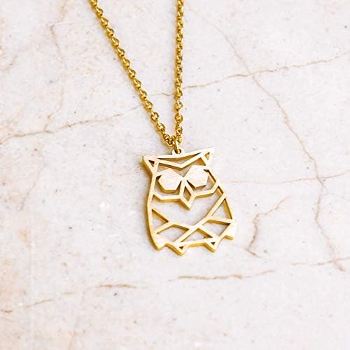 LA Menagerie Owl Gold Gold Jóias e colar geométrico de ouro - colar de ouro e colar de ouro e colar de coruja para mulheres - colar de coruja para colar de meninas e origami