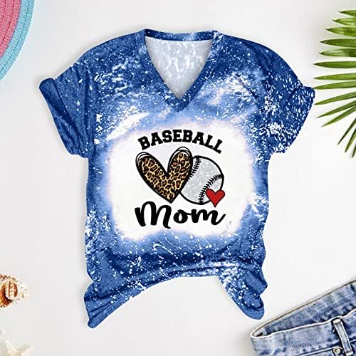 Baseball mama branqueada camiseta mulher v pesco