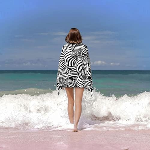 Microfiber Zebra Beach Tootes Resumo Abstrato Wild Fun Animal Animal preto e branco Toalha de banho para homens para homens, Prove de areia absorvente de toalha de praia seca rápida para viajar, spa, esporte, academia, 31,5 de tamanho grande “x51.2”