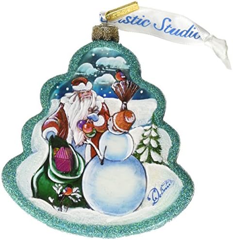 Papai Noel com Snowman Tree, Ornamento de vidro cênico por G.debrekht 762-011