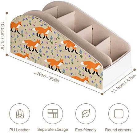 Cartoon Fox Remote Control titular PU CAIXA Organizador de couro com 6 Compartamentos Caixa de armazenamento para quarto da sala de estar