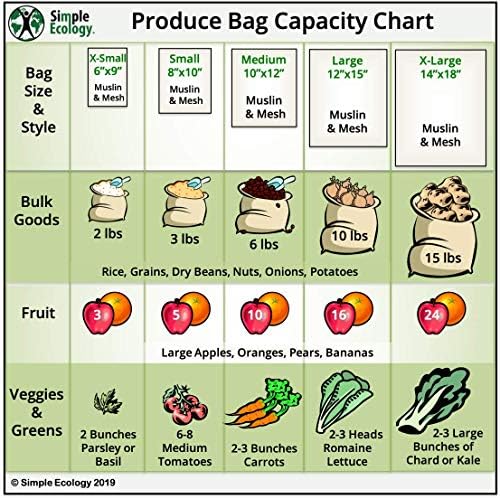 Sacos de compras e armazenamento reutilizáveis ​​de ecologia simples, cordão, malha de algodão orgânico lavável, x pequeno 3 pacote