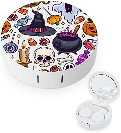 Kit de viagem para lentes de contato com padrão de Halloween, caixa de contato portátil com mirror tweezers removedor de