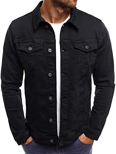 Jaqueta de jeans masculina, ajuste regular de botão sólido para baixo, inverno outono fora do estilo retro de estilo retro