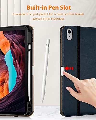 DTTO iPad 10th Geração Caso 10,9 polegadas 2022, Stand Premium Leather Business Folio Stand com porta -lápis - Aviso/sono automático e vários ângulos de visualização, azul