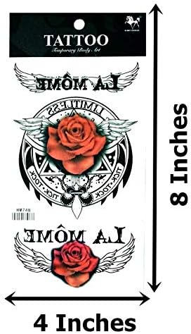 Nipitshop 1 folha Flores de rosas vermelhas Asas de rosa Novo design Tattoo temporário Stckers